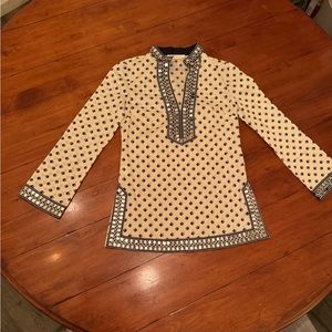 Tory Burch White & Black Tunic with Beaded Trim